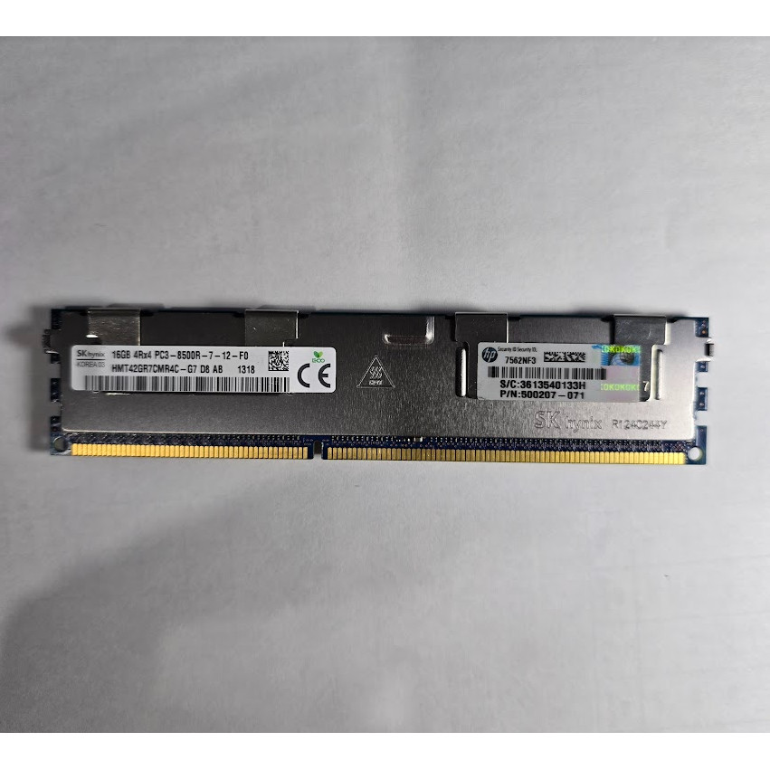 RAM ECC 16GB 4Rx4 DDR3 PC3-8500R HMT42GR7CMR4C-G7 -1066MHz Hynix สำหรับ SERVER (แกะแล้วยังไม่ได้ใช้งาน ตีเป็นมือสอง)