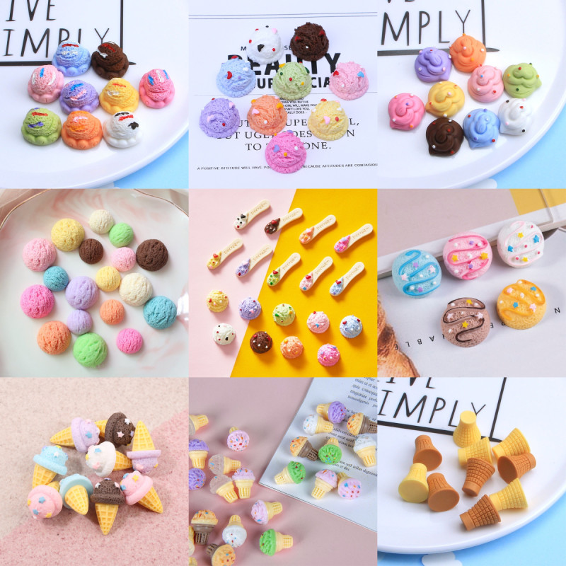 10 ชิ ้ น/set Macaron จําลองไอศกรีมซีกโลกเรซิ ่ น Cabochon DIY เคสโทรศัพท ์ Scrapbooking Craft วัสดุ