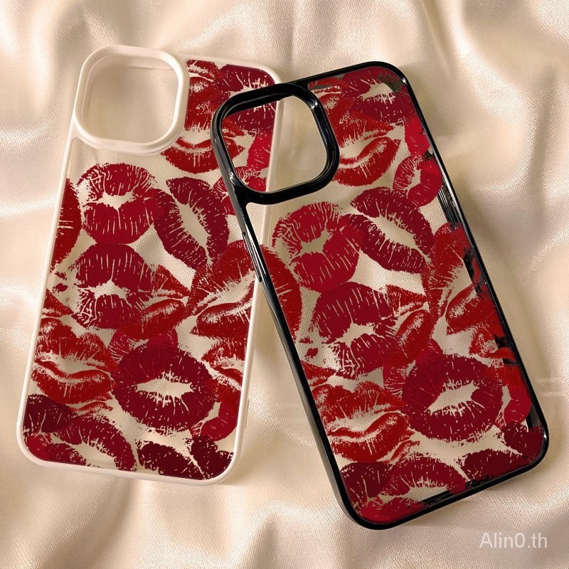 เคสโทรศัพท์ เหมาะสําหรับ iPhone x xs xr xsmax 11 12 13 14 15 Pro max Plus พิมพ์ริมฝีปากแบบเต็มหน้าจอโปร่งใสสีดําสีขาวขอบเคสนุ่มรวมทุกอย่างกันกระแทกโทรศัพท์มือถือเคส C6N2