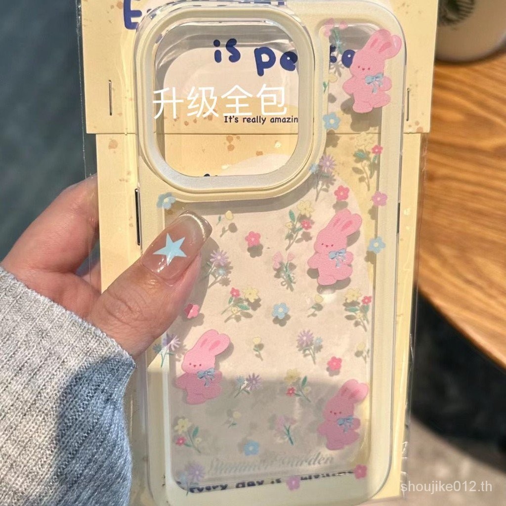 Floral Little Pink Rabbit Apple 15/14/13promax เคสโทรศัพท ์ 12/11 Soft Case xr/xsmax โปร ่ งใส 7/8p NSTS