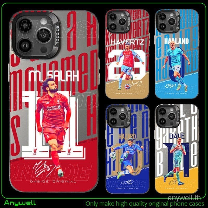 เงินสีเคสโทรศัพท์สําหรับiphone 15 14 13 Pro Max 11 12 ProMax 13 ฟุตบอลSalah Havertz Hazard Haaland Manchool City Chelsea Arsenal Liverpool Club