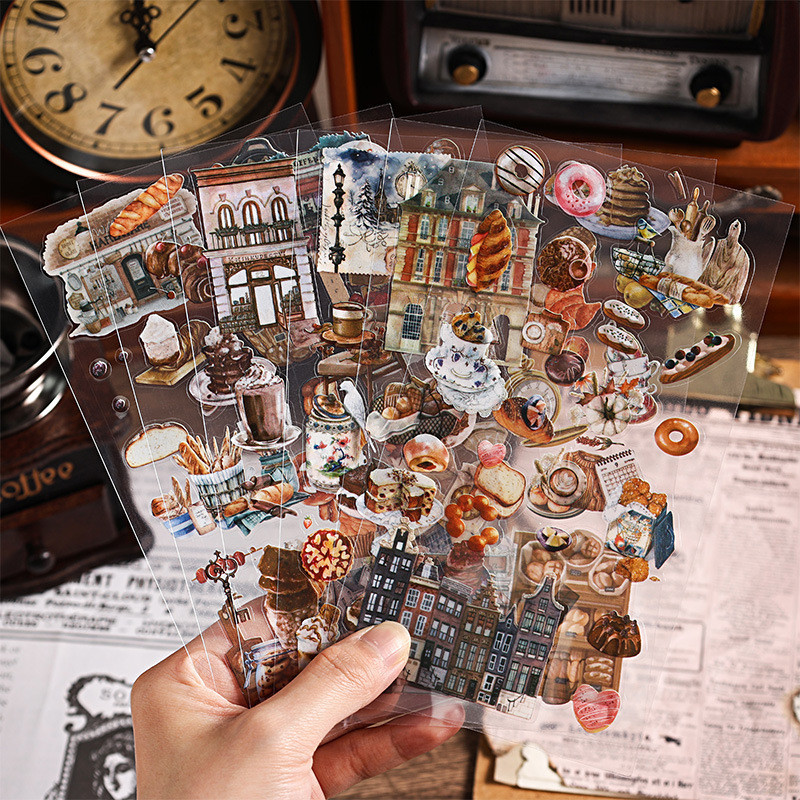Journamm 6pcs วรรณกรรม Retro สติกเกอร์ PET วัสดุ DIY Scrapbooking Art Collage เครื่องเขียน Planner ตกแต่งไดอารี่สติกเกอร์