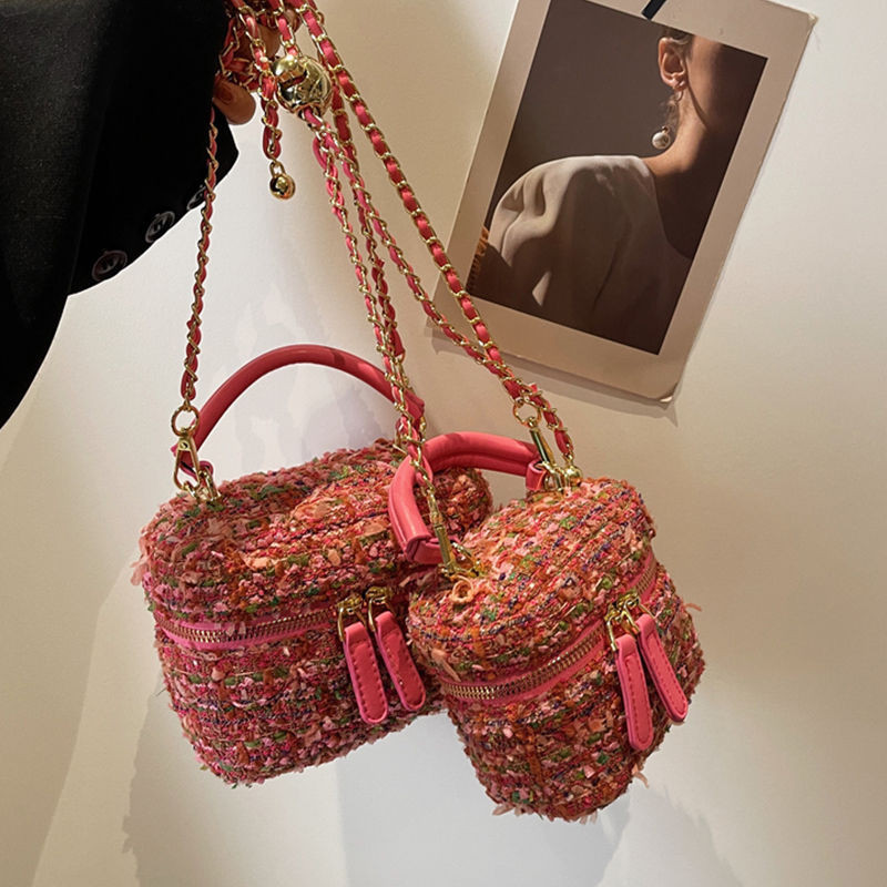 chanel style woolen wool mini chain bag for women 2023 new style original box lipstick bag all-matching crossbody bag for women's bag