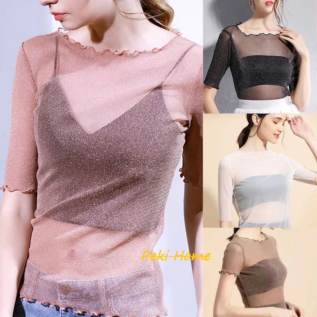 เสื้อยืดซีทรูผู้หญิงผ้ายืด เข้ารูป ระบายอากาศ