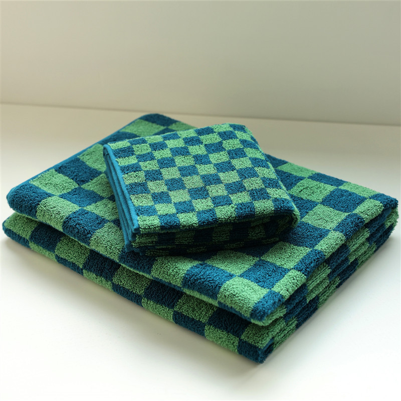 Dreamerhouse เส้นด้าย-ย้อม Jacquard Retro Checkerboard Checkerboard ผ้าขนหนูหวีผ้าขนหนูผ้าฝ้ายในครัวเรือนดูดซับผ้าขนหนูใบหน้าผ้าขนหนูอาบน้ําของขวัญ