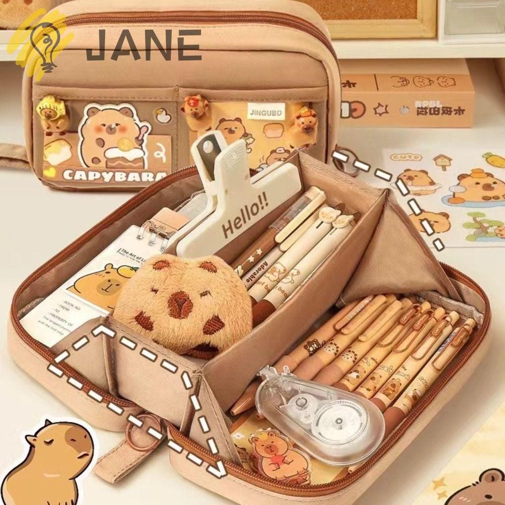 Jane Pencil , กระเป๋าใส่ปากกาห้าชั้นกันน้ํา, นักเรียนกระเป๋าเครื่องเขียนแบบใสความจุขนาดใหญ่อเนกประสงค์