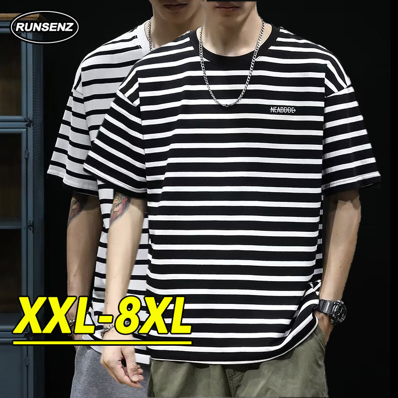 M-8xl แฟชั ่ นเกาหลีลายเสื ้ อยืดผู ้ ชายขนาดบวกสบายๆหลวมแขนสั ้ น Oversize Tee