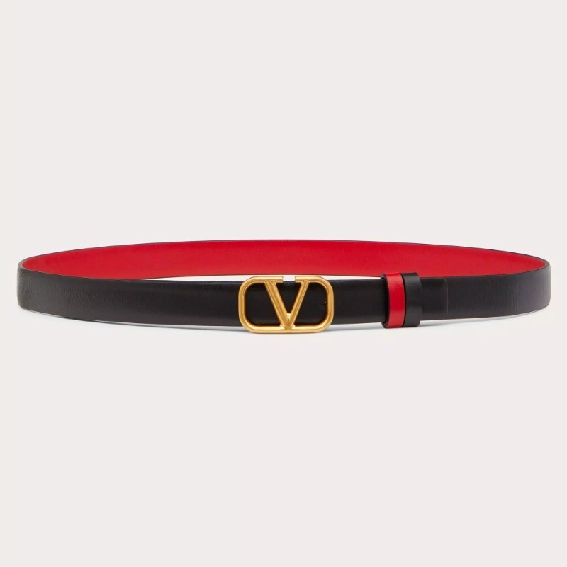 Top GRADE QUALITY 20MM REVERSIBLE VLOGO SIGNATURE BELT IN GLOSSY CALFSKIN RED&BLACK พร้อมกล่องของขวัญ