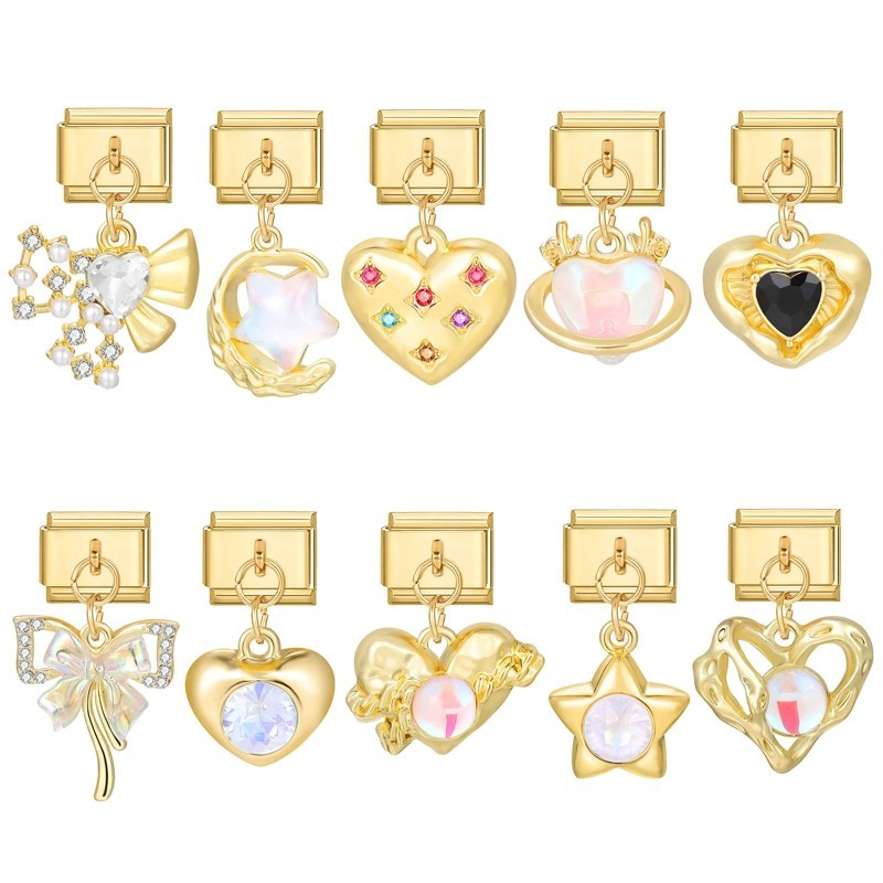 Gold Star Moon Love Charm Fit อิตาเลี่ยน Links 9 มม.สร้อยข้อมือสแตนเลสทําเครื่องประดับ Diy เครื่องประดับแฟชั่นอุปกรณ์เสริม Retro บุคลิกภาพโมดูลสร้อยข้อมืออุปกรณ์เสริม