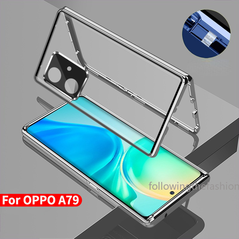 ปลอกสําหรับเคสโทรศัพท์ OPPO A79 5G 360° โลหะแม่เหล็กกันกระแทกเต็มรอบทิศทาง ความละเอียดสูง กระจกเหนียวกล้องเลนส์ป้องกันพลิกล็อคปก