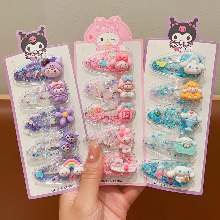 SANRIO ซานริโอ การ์ตูน คุโรมิ ซินนามอนโรล ทํานอง กิ๊บติดผมเด็กกิ๊บติดผมประดับเลื่อมสําหรับเด็กทารกผมหักคลิปด้านข้างเครื่องประดับผมสาว