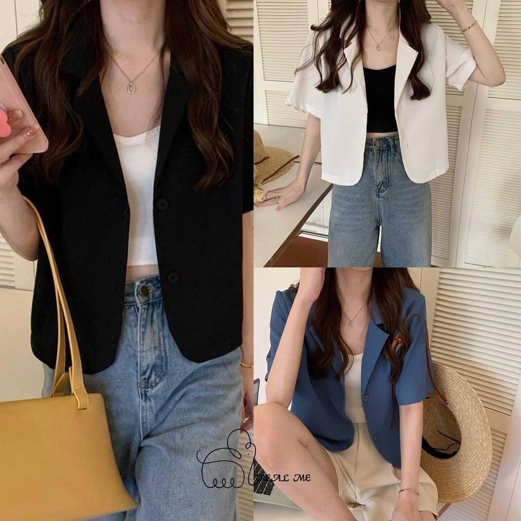 เสื้อแจ็กเก็ตลําลอง คอปก ทรงหลวม สีพื้น พร้อมส่งจากไทย
