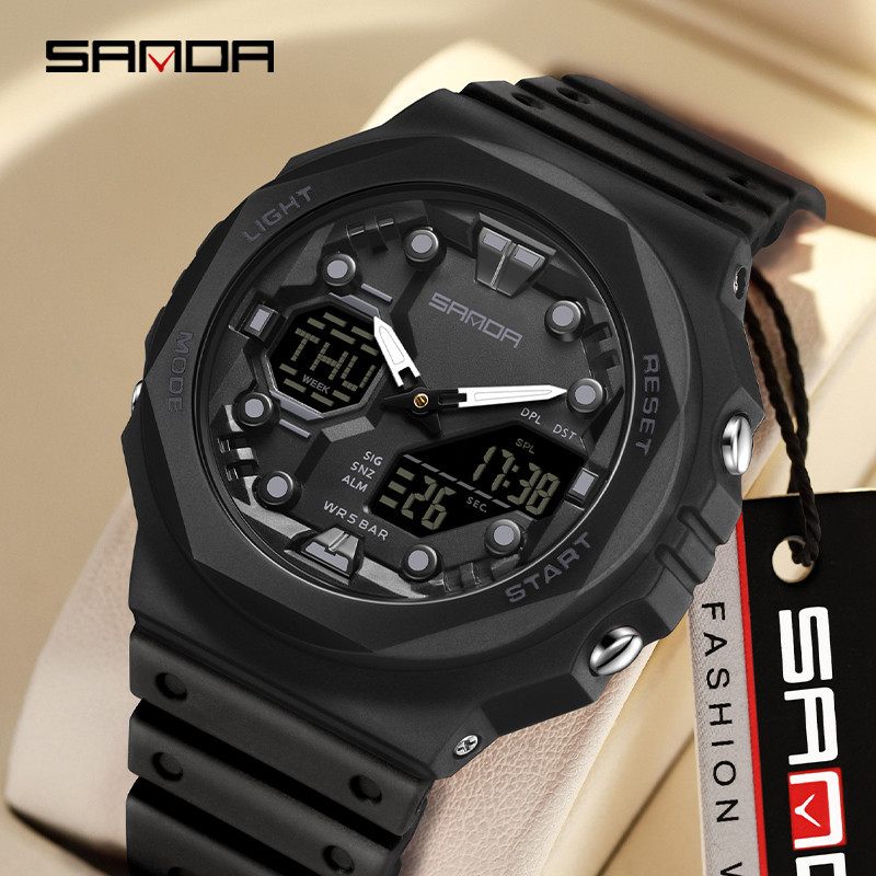 Sanda หน ้ าปัดขนาดใหญ ่ มัลติฟังก ์ ชั ่ นอินเทรนด ์ Urban กีฬากันน ้ ํากลางแจ ้ งนาฬิกาผู ้ ชาย SD6200