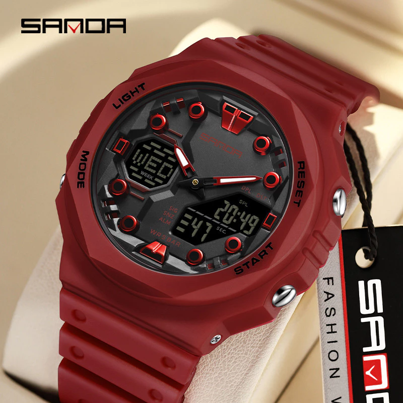 Sanda หน ้ าปัดขนาดใหญ ่ มัลติฟังก ์ ชั ่ นอินเทรนด ์ Urban กีฬากันน ้ ํากลางแจ ้ งนาฬิกาผู ้ ชาย SD6200-2
