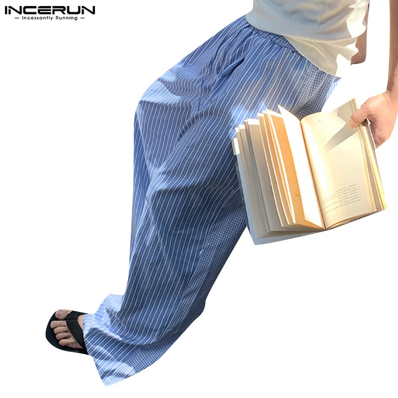 Incerun กางเกงลําลองขากว ้ างลายแนวตั ้ งสําหรับผู ้ ชาย