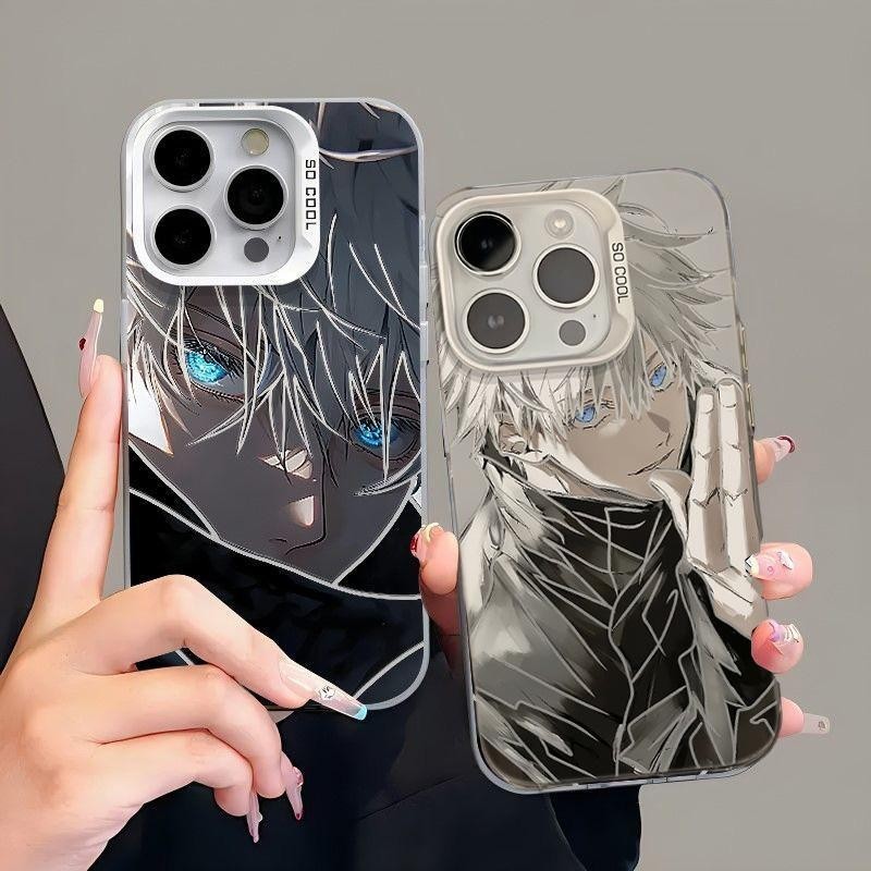 อะนิเมะ Jujutsu Kaisen Gojo Satoru รูปแบบปลอกสําหรับ Iphone 15 Pro Max 11 12 13 14 Pro Max 7 8 Plus XR X XS Max โทรศัพท์มือถือกรณีเลเซอร์ IMD เกราะกันกระแทกปกแข็งอะคริลิค