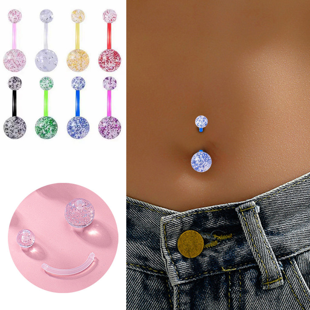 （คลังสินค้าไทย）1pc Simple Round Ball Navel เจาะ Glitter Sequins อะคริลิค Bell ปุ ่ มแหวนเซ ็ กซี ่ Body เครื ่ องประดับชายหาด