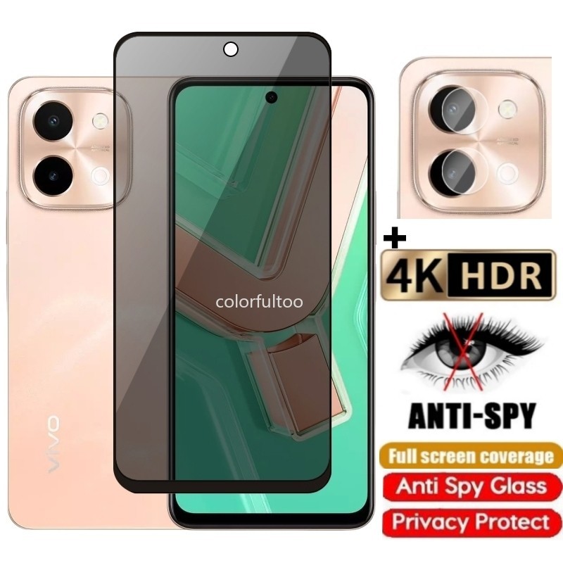 Vivo Y28 2024 ความเป็นส่วนตัวกระจกนิรภัยสําหรับ Vivo Y28 Y 28 Y38 VivoY28 4G 5G 9H คลุมทั้งหมด Anti Peek ส่วนตัวกระจกป้องกันหน้าจอกลับกล้องเลนส์ฟิล์ม