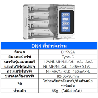 Yonii ถ่านชาร์จ AA AAA เครื่องชาร์จถ่าน 4 ช่อง พร้อมจอ LCD ชาร์จ Type-C รองรับ Ni-MH/Ni-Cd 1 บาท