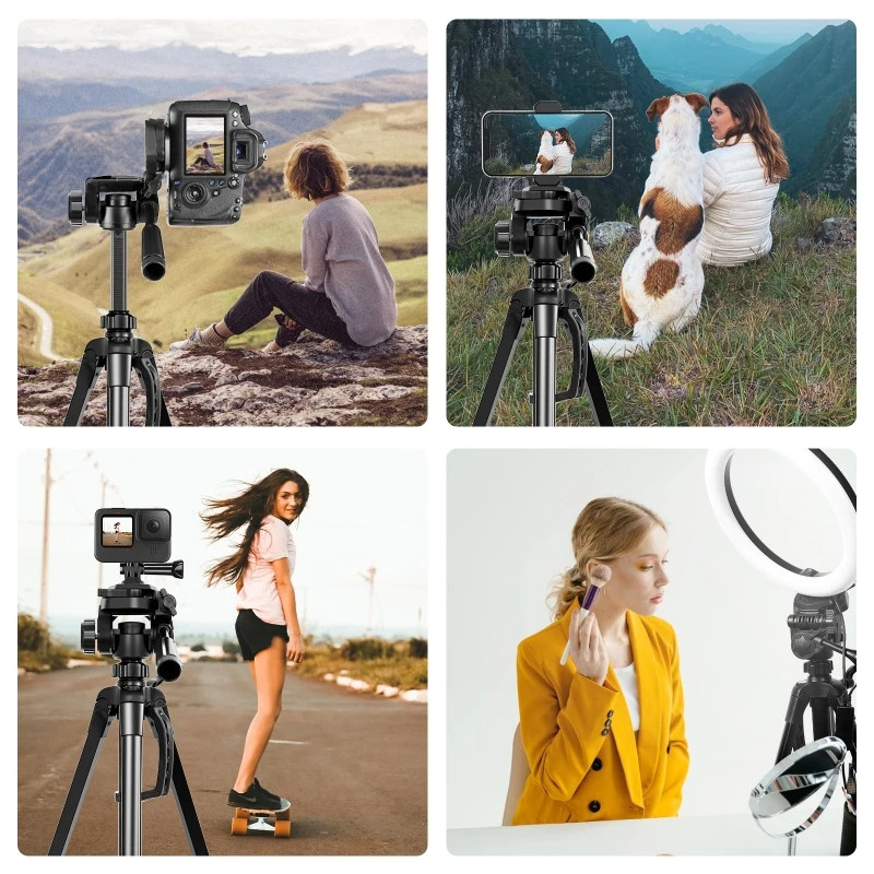 Professional Aluminum Selfie Live Tripod Mount Camera Tripod Bracket with Three-dimensional Head & Phone Clamp