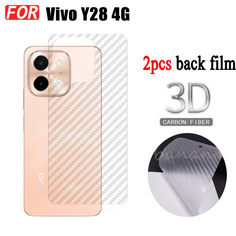 2pcs Vivo Y28 4G Y03 Y18 Y38 Y27S รูปแบบคาร์บอนไฟเบอร์ Matte กลับฟิล์มด้านหลังสติกเกอร์โปร่งแสงนุ่มป้องกันฟิล์ม