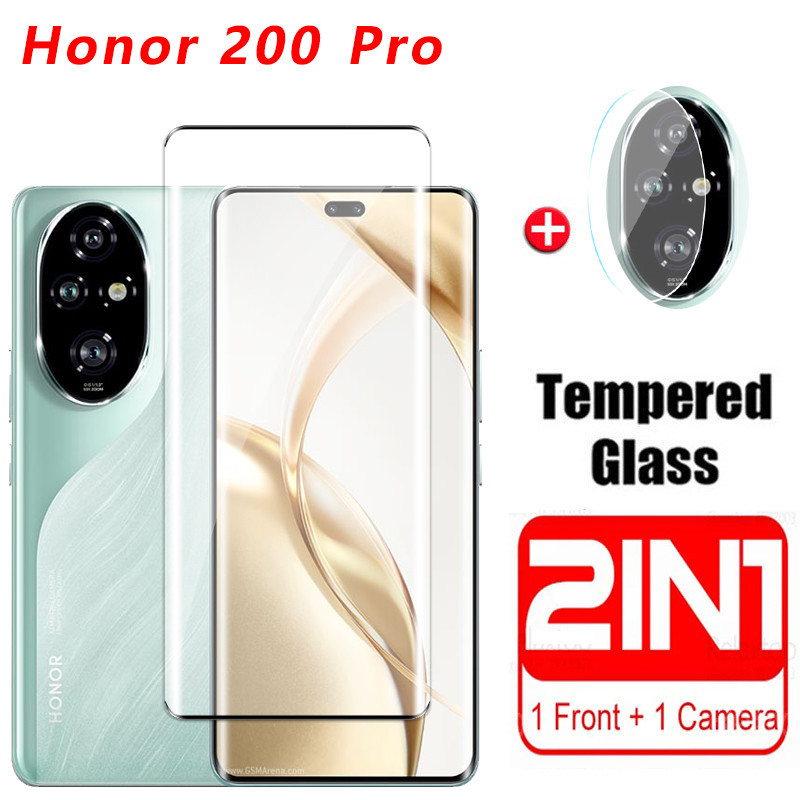 2in1 กระจกนิรภัยสําหรับ Honor 200 Pro 5G 2024 ขอบโค้งป้องกันหน้าจอฟิล์มสําหรับ Honor200 Honor200Pro 200Pro เลนส์กล้องป้องกันฟิล์ม