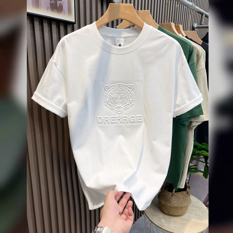T เสื้อผู้ชาย 3D สามมิติซีลเหล็กหัวเสืออเมริกันแขนสั้นชายเสื้อลําลอง