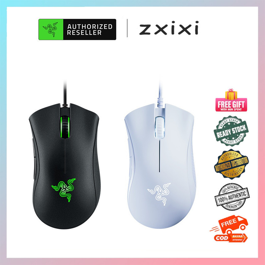 Razer Deathadder Essential เมาส์สําหรับเล่นเกมแบบมีสาย 6400 DPI Optical Ergonomic 5 ปุ่มตั้งโปรแกรมได้ขวา