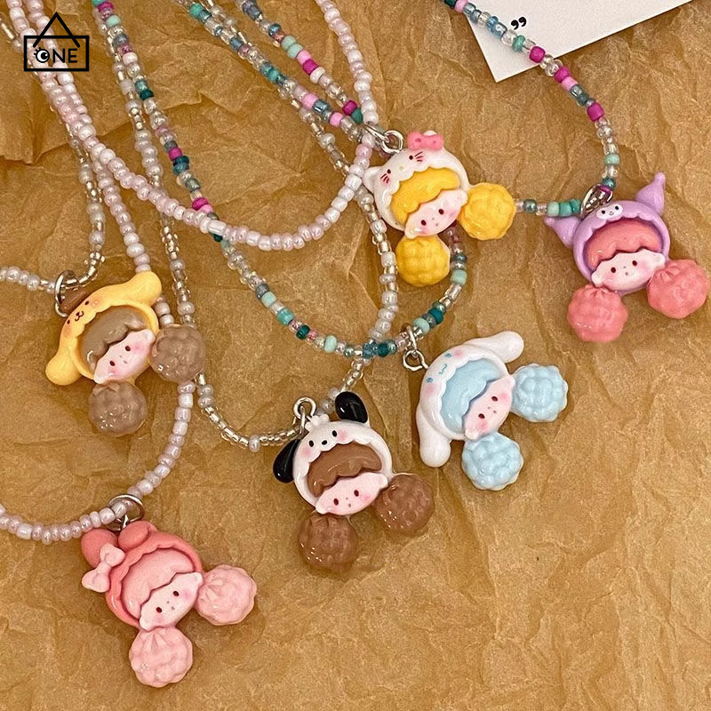 COD สร้อยคอลูกปัด Sanrio น่ารักการ์ตูนคู่ปลอกคอโซ่ของขวัญเพื่อนรัก-a.one