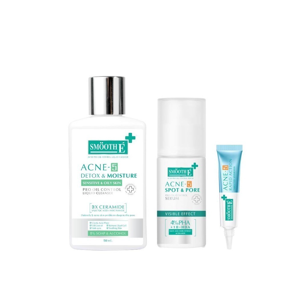 [Set 2] Smooth E Anti Acne Plus Set เจลแต้มสิว เจลล้างหน้า และเซรั่มสำหรับผิวเป็นสิว