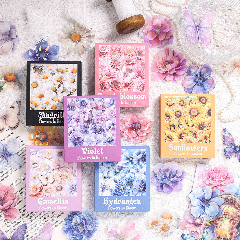 Qouzmo 60pcs/pack Vintage journal Collagen สติ ๊ กเกอร ์ [ ดอกไม ้ ใน Eye Series ]diy สมุดภาพอุปกรณ ์ diary deco สติ ๊ กเกอร ์ เลเซอร ์ กันน ้ ํา PET bujo วัสดุเครื ่ องเขียน planner