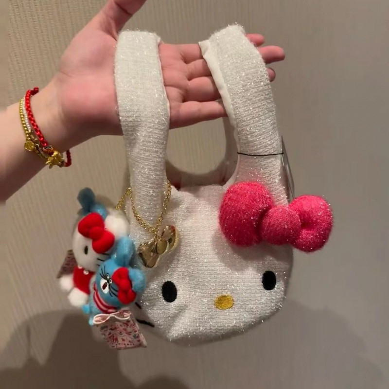 [ Haroro ] Sanrio Hellokitty Shiny Storage Bag Black Handbag Wash Bag Cosmetic Bag Birthday Gift