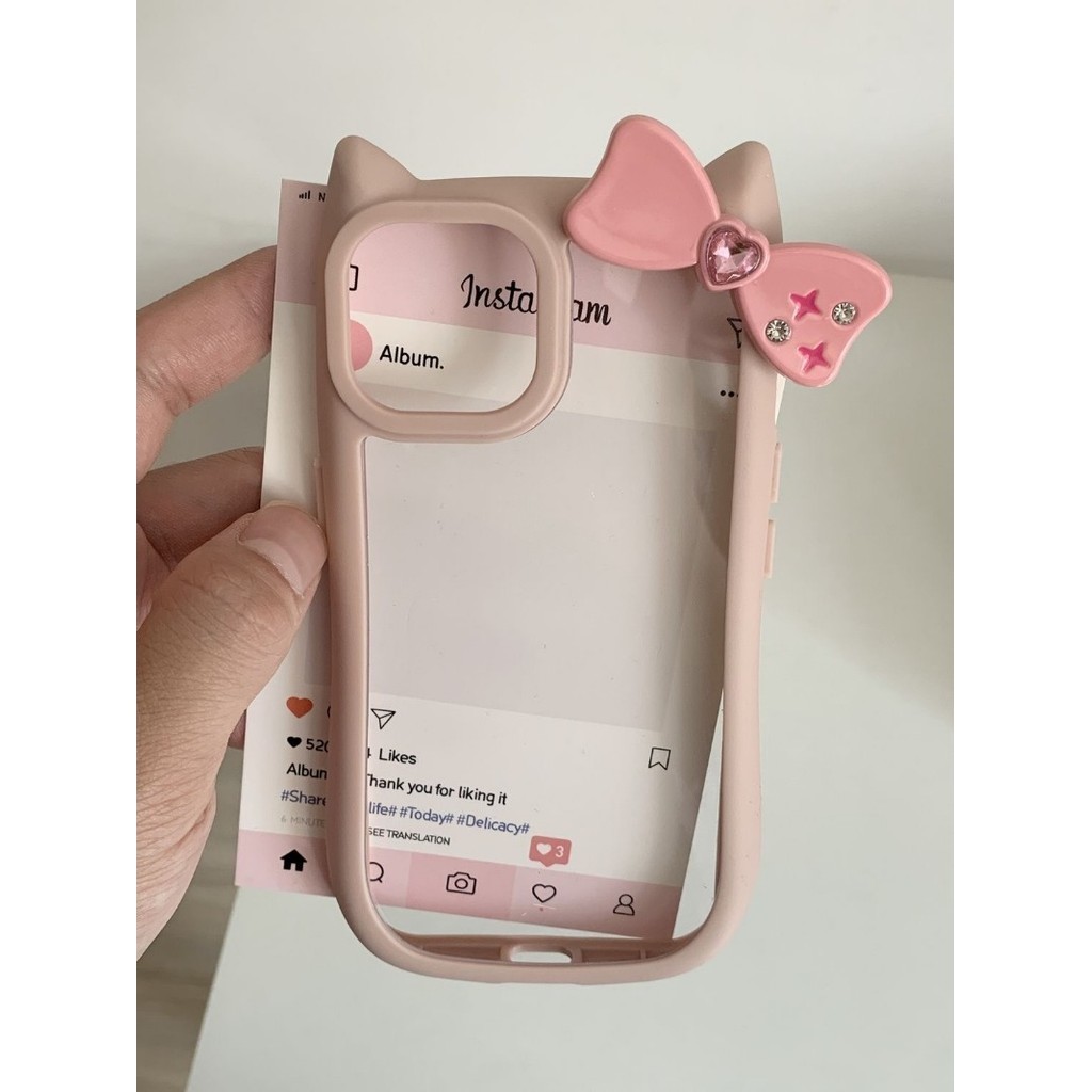 Iphone 15 14 13 12 11 Pro Max X Xr Xs Max 7 8 Plus SE2020 เคสโทรศัพท์Ins 3D DIY Jewel Bow Clear Hard Cover