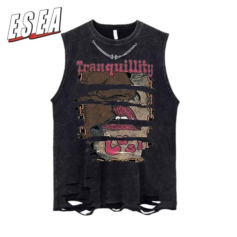 Esea อเมริกันเสื ้ อกั ๊ กถนนสูงผู ้ ชายฤดูร ้ อนใหม ่ อินอินเทรนด ์ แบรนด ์ เสื ้ อกั ๊ กแขนกุด