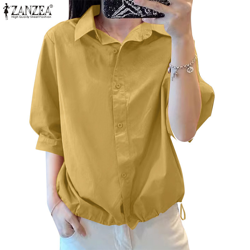 Zanzea เสื ้ อเชิ ้ ตแขนสั ้ นแขนสั ้ นแฟชั ่ นเกาหลีสําหรับผู ้ หญิง