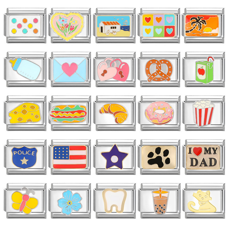 น้ําอาหาร Love Star Charm Fit อิตาเลี่ยน Links 9 มม.สร้อยข้อมือสแตนเลสทําเครื่องประดับ Diy เครื่องประดับแฟชั่นอุปกรณ์เสริม Retro บุคลิกภาพโมดูลสร้อยข้อมืออุปกรณ์เสริม