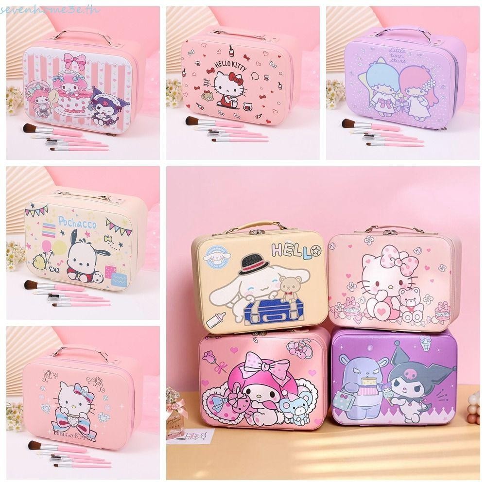Sevenhome3e Kuromi กระเป๋าเครื่องสําอางกระเป๋าเดินทาง, Flocked Mirror Kitty มือถือแต่งหน้ากระเป๋า,สี่เหลี่ยมผืนผ้ากันน้ําอะนิเมะ My Melody การ์ตูน PU กรณีเครื่องสําอางผู้หญิง