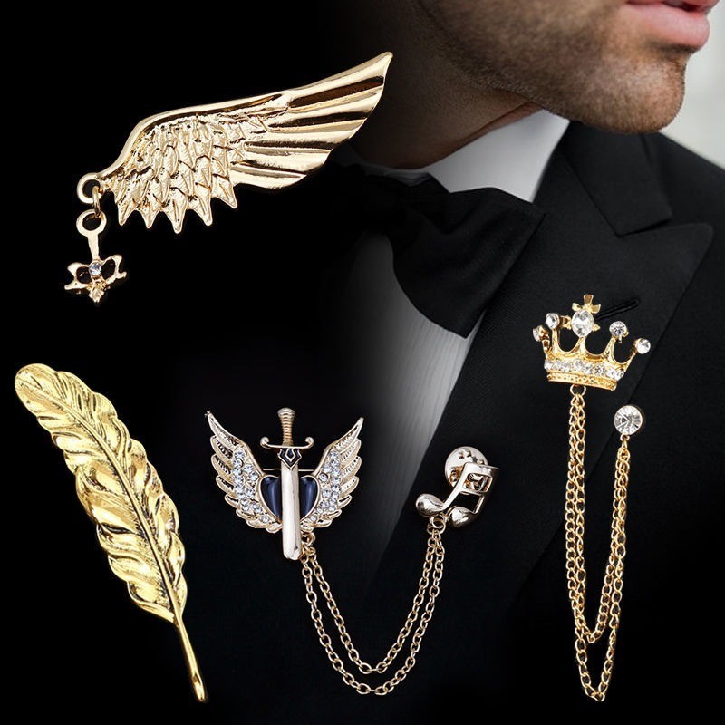 1ชิ้นบุรุษวินเทจเข็มกลัด หมุด กับห่วงโซ่พู่เข็มกลัดสําหรับงานแต่งงานสูทเสื้อปก หมุด อุปกรณ์เสริม