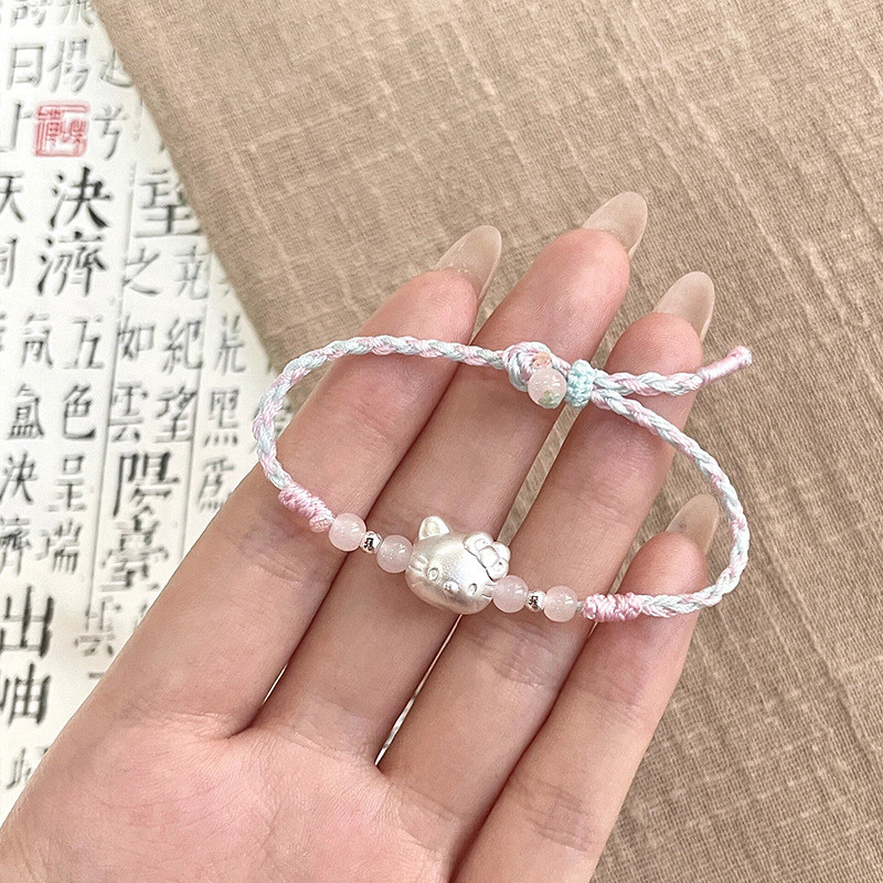 Cartoon Cat Bracelet for Girls, New Sweet and Cute Girl Heart Instagram, Unique Design, Cat Head Weaving, Colorful Bracelet