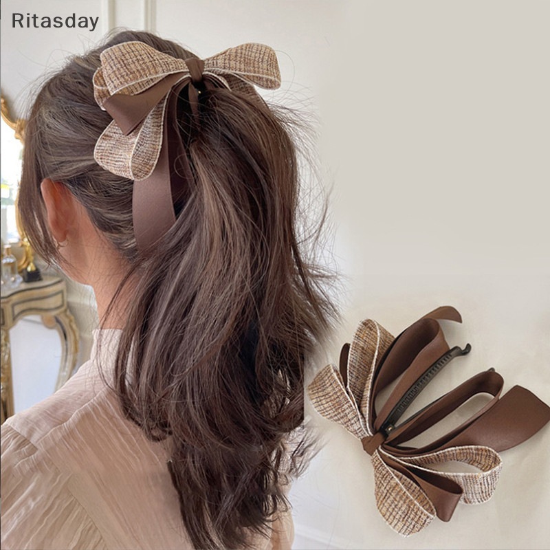 Ritasday 2022 ใหม่ริบบิ้นโบว์กล้วยคลิปน่ารัก Pearl Hair Pins Barrette ผู้หญิงอุปกรณ์เสริมผมแฟชั่นสีทึบ Elegant Hair Claw ใหม่