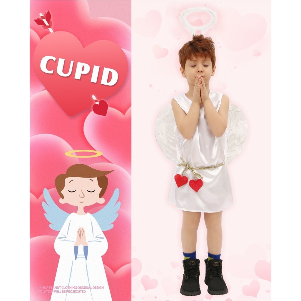 เด็ก/เด็กชายตัวละครแต่งตัว NPC เครื่องแต่งกายกามเทพ Battle Angel Headwear + Top + Wings Campus คอสเพ