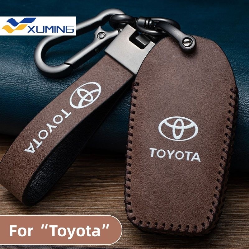 Xm-ฝาครอบกุญแจtoyota พวงกุญแจ Toyota Yaris Camry Corolla Vios Wigo Hiace Agya Fortuner Raize Veloz RAV4 Rush Avanza Innova Hilux Alphard Prado หนังโลหะ keycase รถอุปกรณ์เสริม