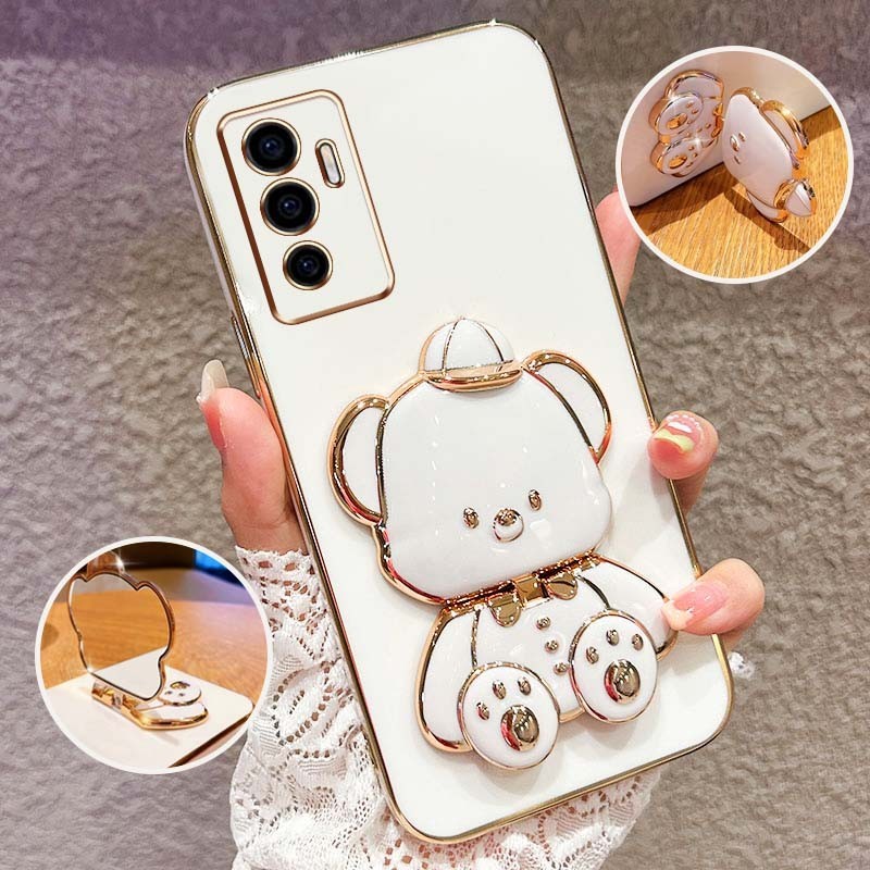 เคสโทรศัพท์กันกระแทกสําหรับoppo Reno 12 5G Reno 12 F Reno12 Pro 5G 12Fน่ารัก 3D Hatted Baby Bear Stand Bracketป้องกันกรณี