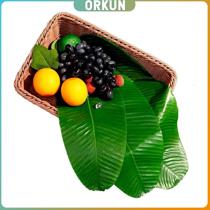 Orkun ใบตองเทียม ใบตองปลอม แผ่นรองจานถ่ายภาพ ใบตองเทียมรองอาหาร green leaf decoration