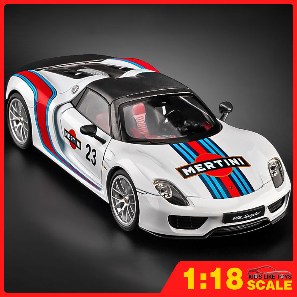 Klt 1:18 Porsche Martini 918 Spyder โลหะของเล่นรถรุ่นรถ Diecast รถสําหรับชายหญิงจําลองเสียง Light Effect ของขวัญงานอดิเรกคอลเลกชัน