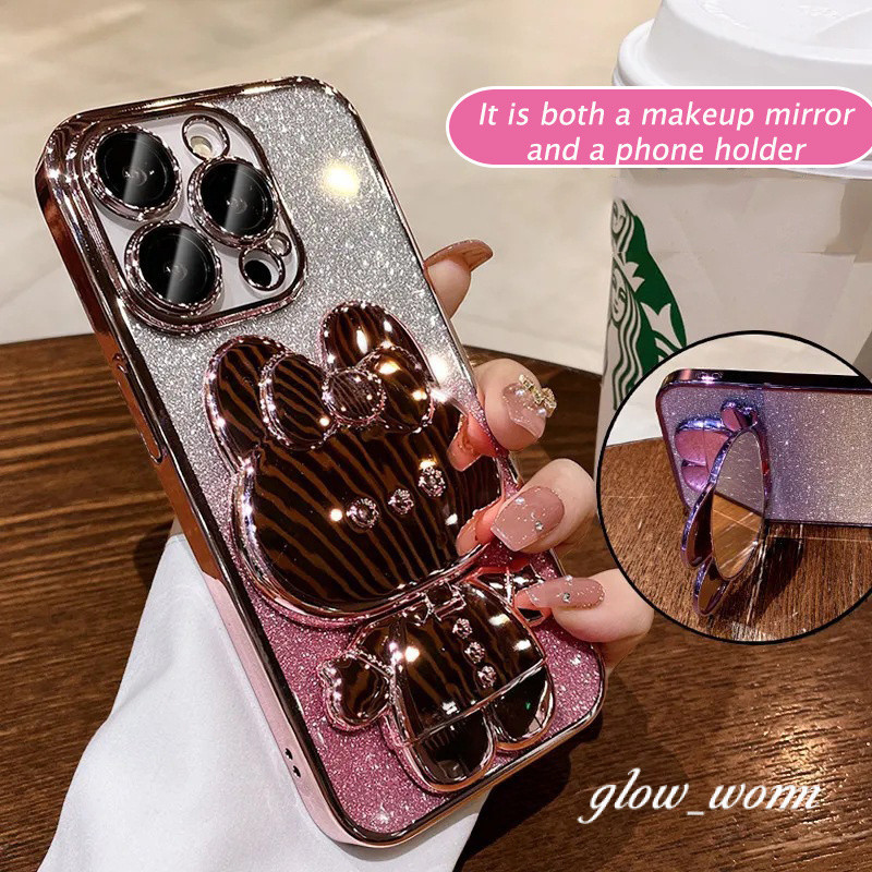 ที่วางกระจกแต่งหน้าเคสโทรศัพท์เข้ากันได้สําหรับ iPhone 16 15 14 13 12 11 Pro Max Plus