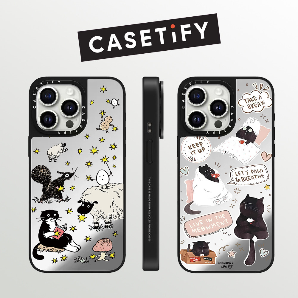 Drop proof CASETIFYเคสโทรศัพท์สําหรับiPhone 15 plus 15Pro 15promax 14pro 14promax 13 13Promaxพิมพ์ด้านข้างเคสแข็งน่ารักแมวดํา12 12PromaxกรณีiPhone 11กรณีคุณภาพสูง
