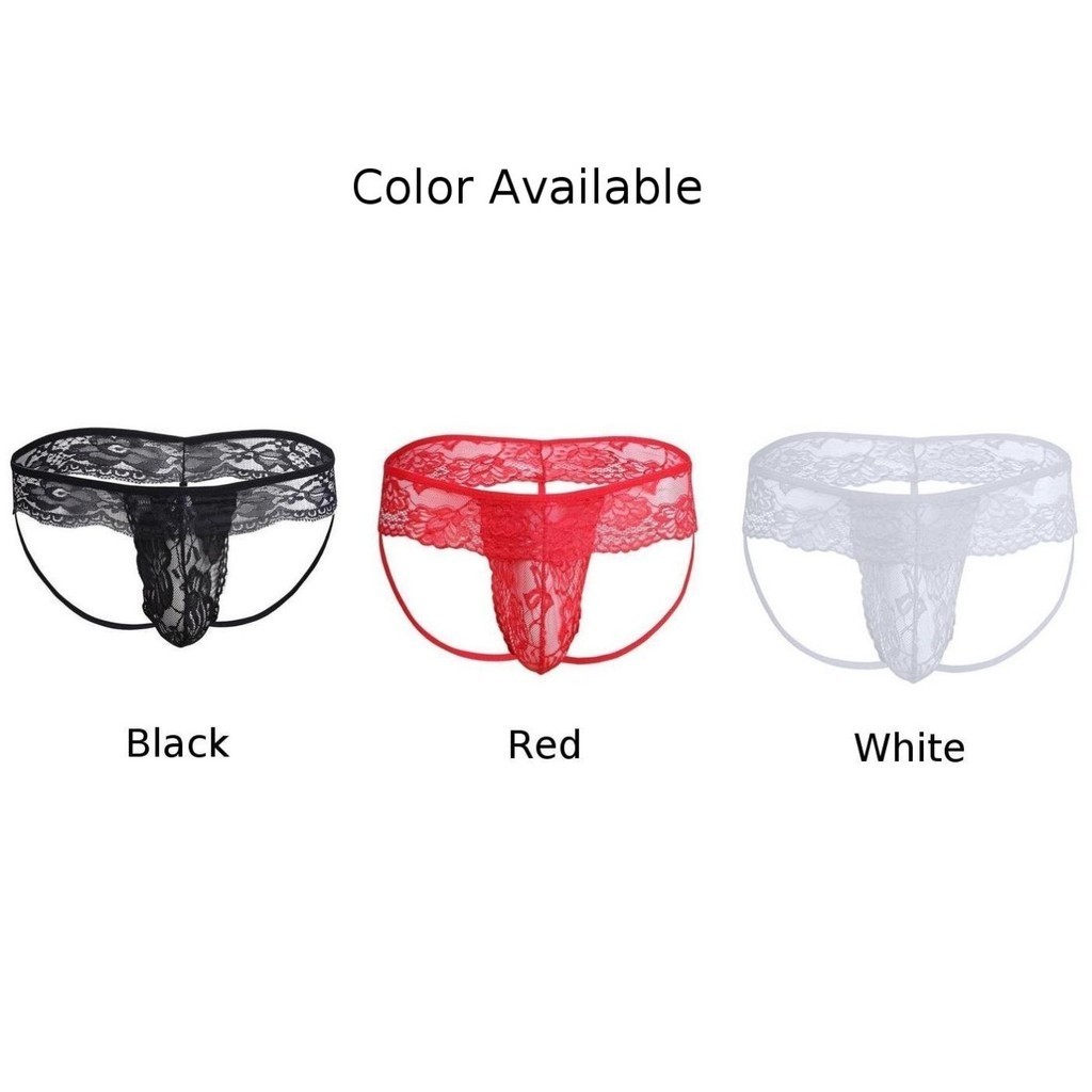 สต็อก Men Lace See Through Sissy Pouch Thong Briefs รูปที่ 8