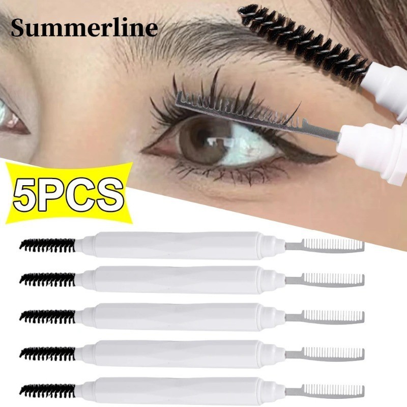 2 in1 White Double Headed Eyelash Comb Brush - Eyebrow Trimming Eye Brow Extension Brush - เครื่องมือแต่งหน้าการตั้งค่าขนตา