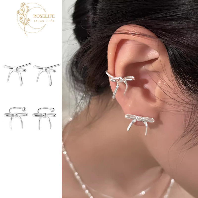 Roselife Delicate S925 Silver Tiny Bow Stud ต่างหูสําหรับผู้หญิงสวมใส่ทุกวัน Pick ฟรีหูเครื่องประดับอุปกรณ์เสริม